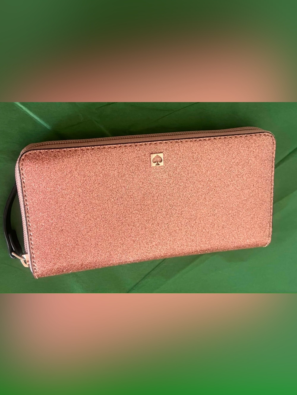 kate spade Rose Gold Glitter Zip-Around Wallet